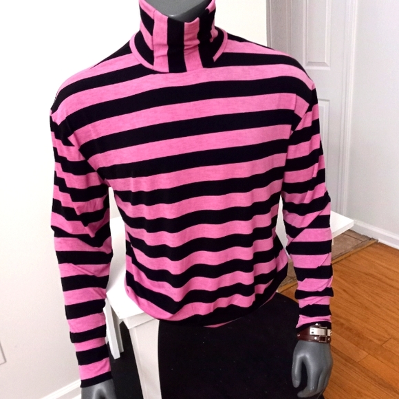 Men's Pink and Black Stripe Mock Neck - Picture 8 of 10